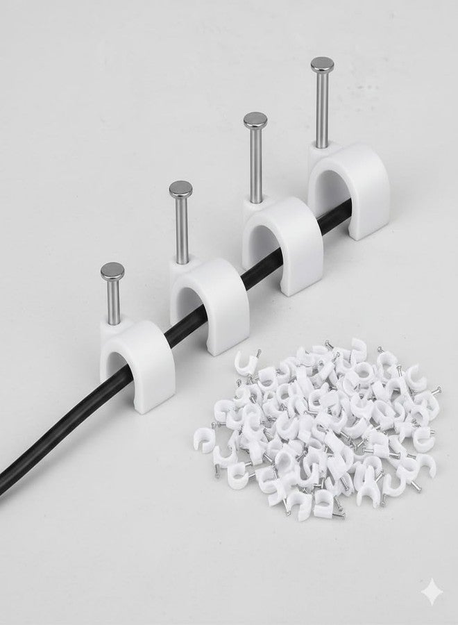 TECHSON Cable Clips 8mm)100pcs Wire Fastener Wall Pins with Metal Nails for Cable Management, Cord Organizer, Round Wire Clamps for Hanging Cables Fitting on wall (8MM) - Image 1